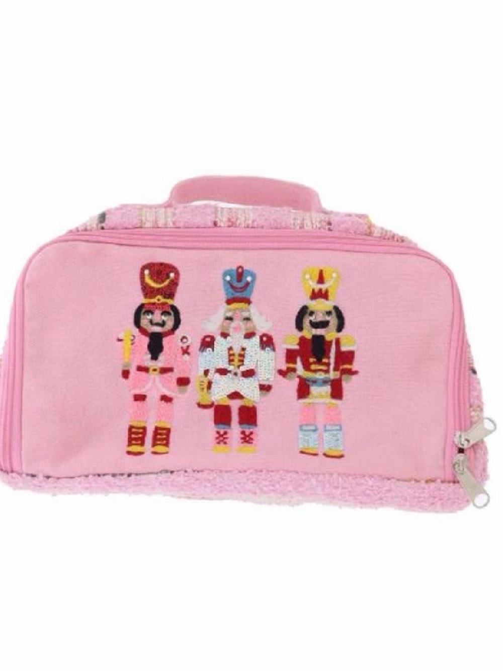 Pink Nutcracker Cosmetic Bag with Embroidered Holiday Characters